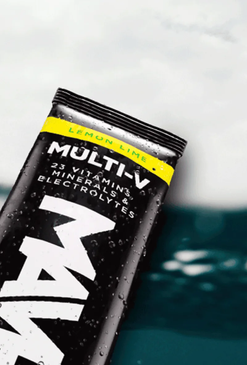 A single MULTI-V stick pack held above open water